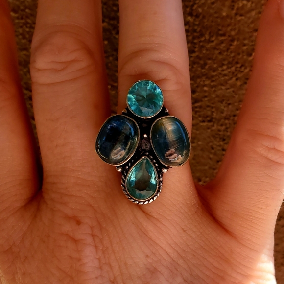New Kyanite & Blue Topaz 925 Silver Ring. - Picture 4 of 12